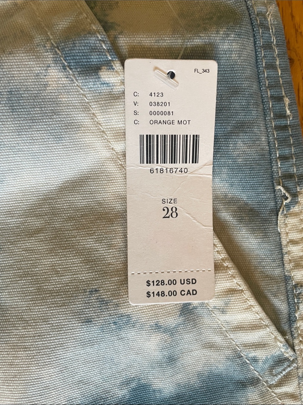 Pilcro Women's Cropped Painter Pants in Cream with Blue & Rust Tie-Dye - Picture 3 of 8